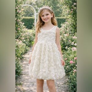 Sara Sara‎ Ivory Floral Rosette Covered Girls sz 6 Bubble Hem Dress NWT